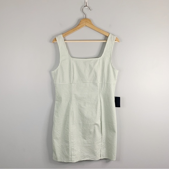 Lulus Happy Chance Green Gingham Square Neck Mini Dress Tank NWT New Large L - Picture 1 of 12
